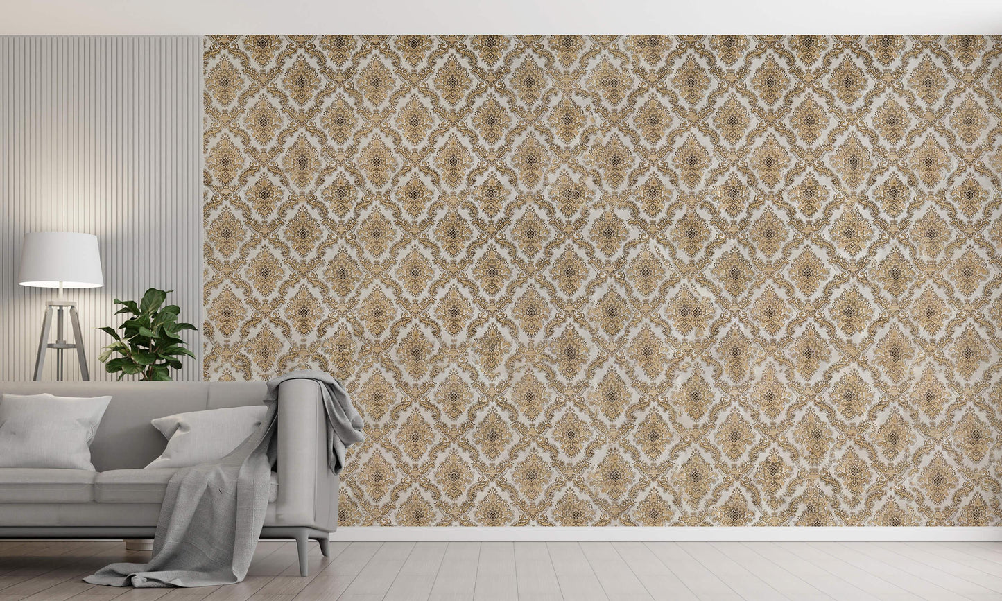 Тапет барокови орнаменти в златно и кафяво Retro Renaissance | Decoratis