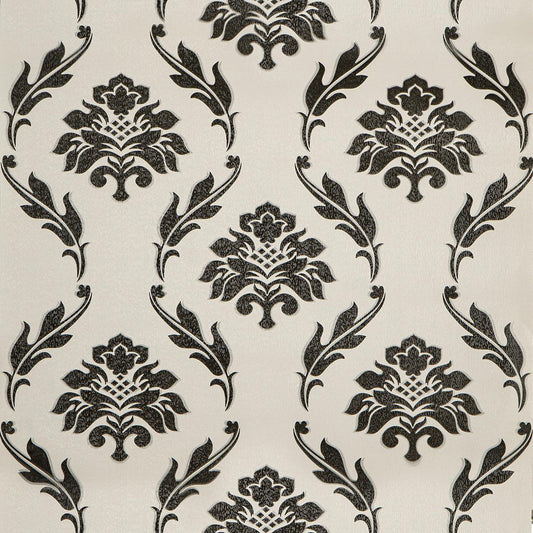 Бял бароков тапет с черни орнаменти Antique Charm | Decoratis