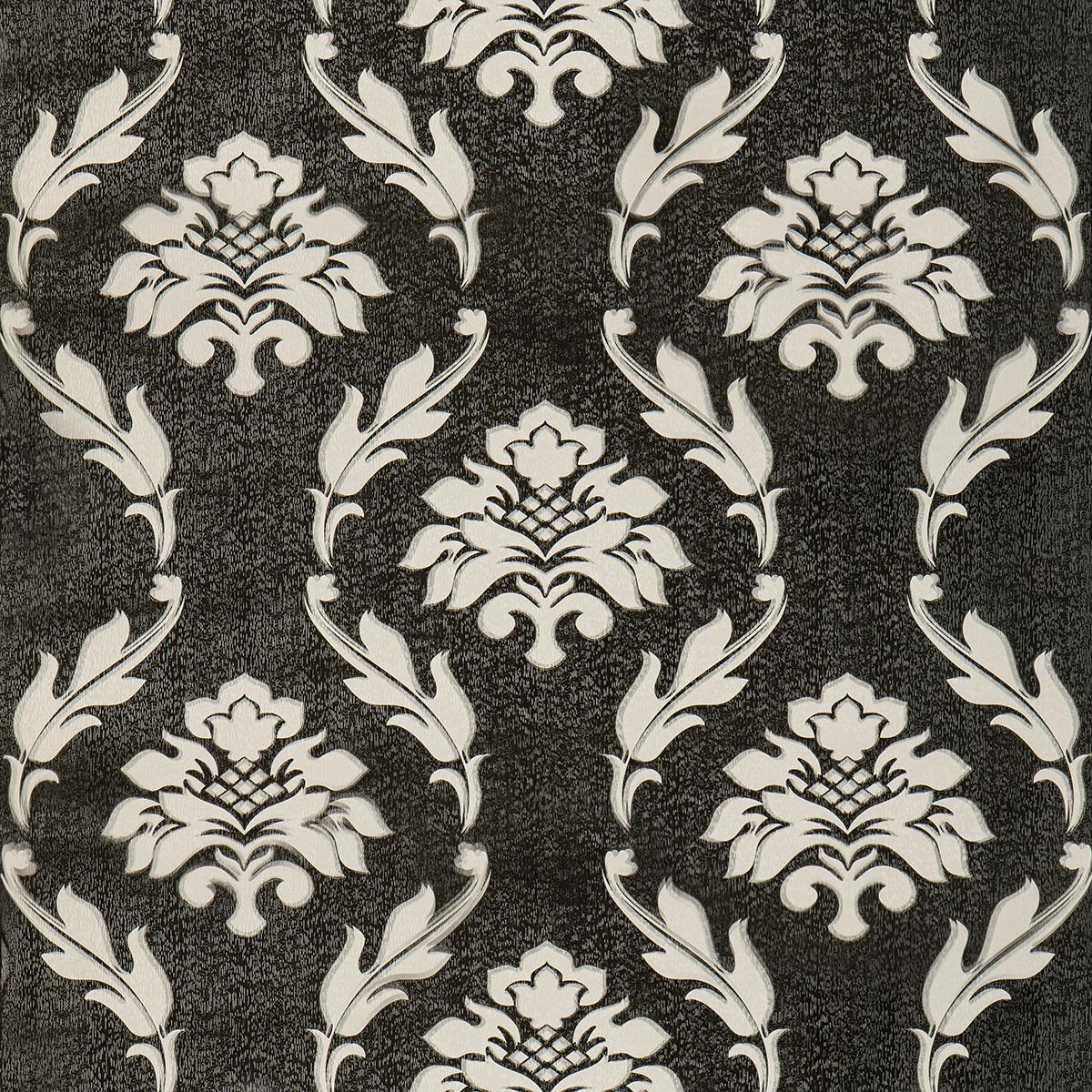 Черен бароков тапет с бели орнаменти Antique Charm | Decoratis