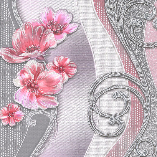Тапет в сиво и розово с цветя Rose Romance | Decoratis