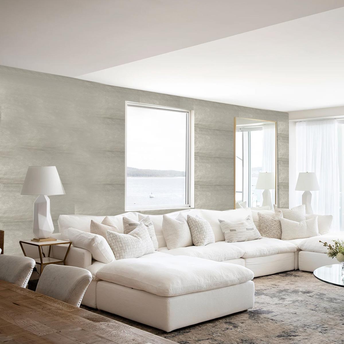 Сребърен луксозен тапет с текстура Veridian | Decoratis