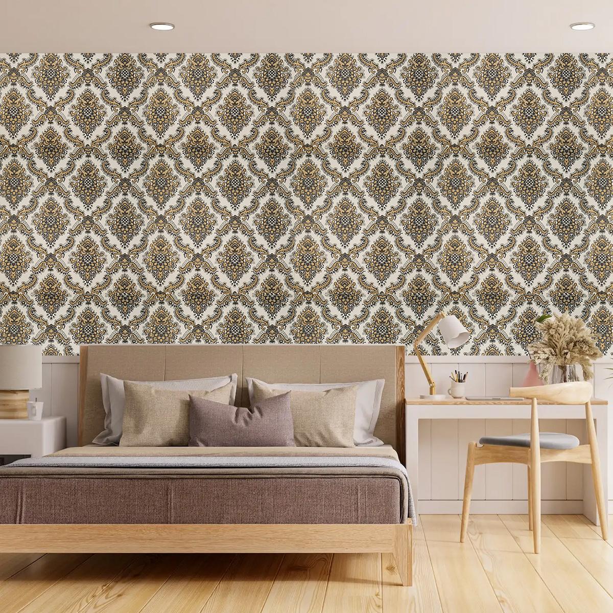 Тапет барокови орнаменти в златно и черно Retro Renaissance | Decoratis