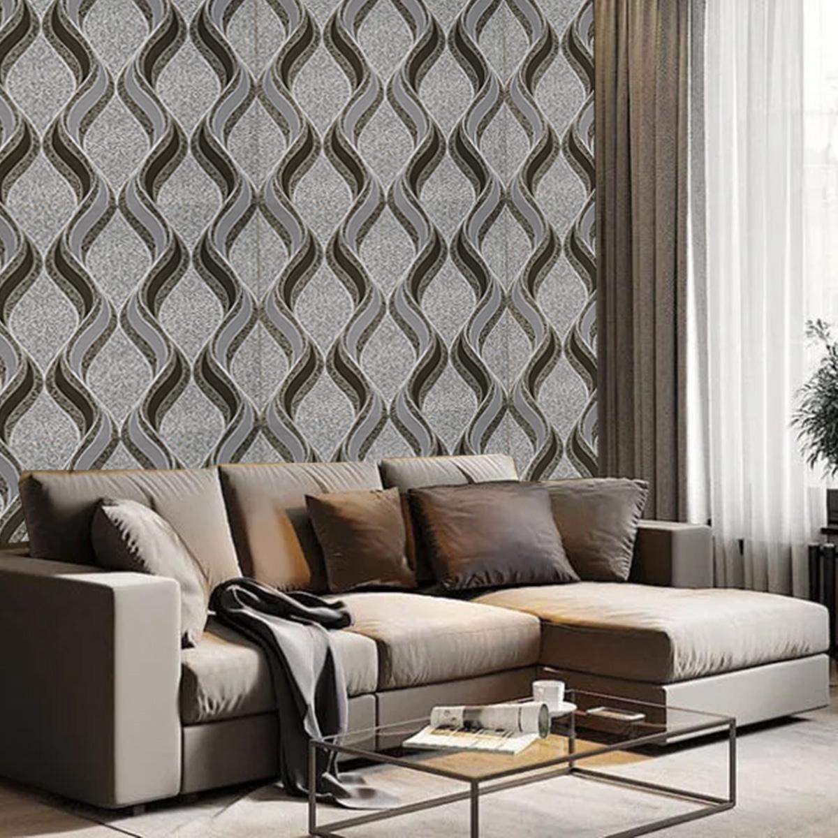 Тапет в сиво с геометрични мотиви Symmetry Fusion | Decoratis